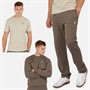 Crosshatch Mens Nebless Sweatshirt T-Shirt And Open Hem Joggers Set Mj Brown/Stone