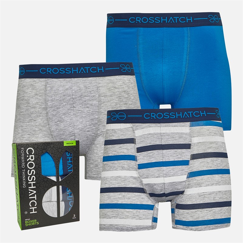 Crosshatch Mens Warbler Three Pack Boxer Shorts Blue
