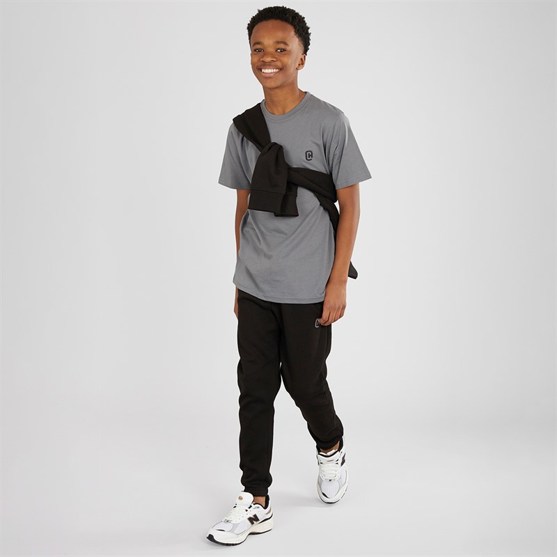 Crosshatch Junge Dreiteiliges Hoodie T Shirt und Jogginghose Set Schwarz / Anthrazit