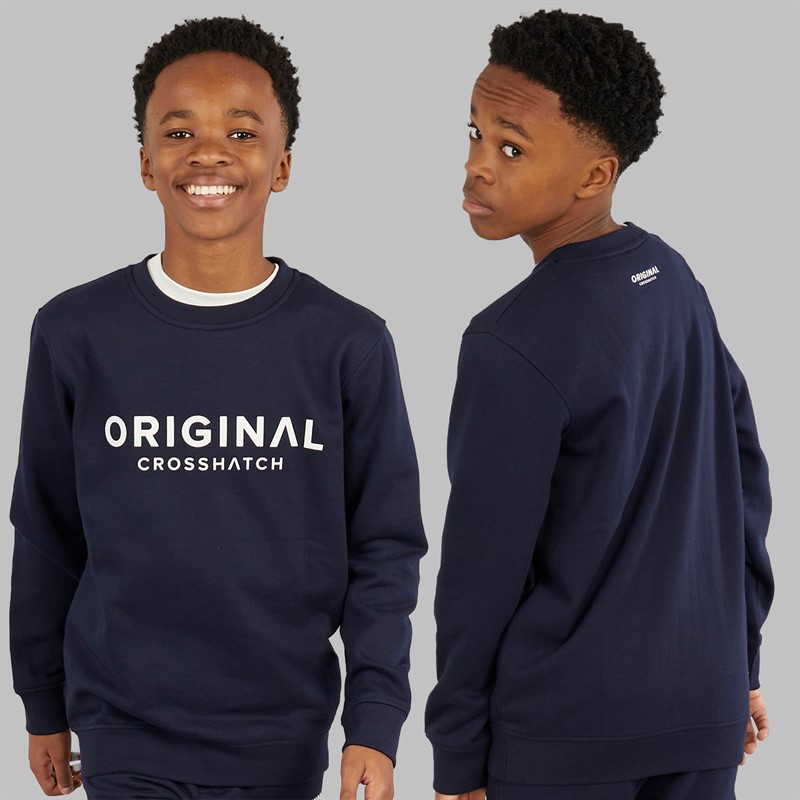 Crosshatch Junge Vier Teile Hoodie Sweatshirt T Shirt und Jogginghose Set Marineblau/Creme