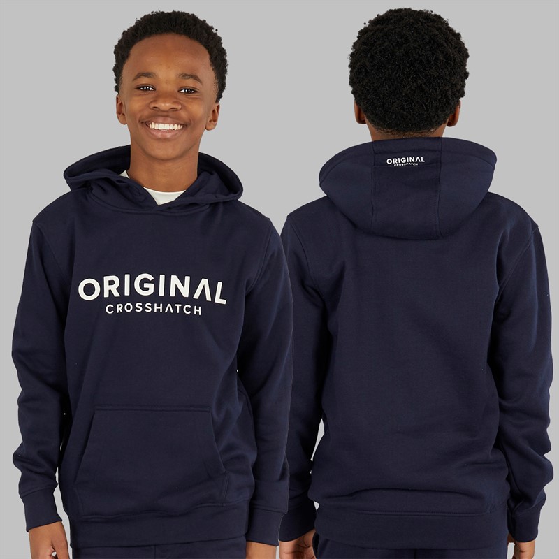 Crosshatch Junge Vier Teile Hoodie Sweatshirt T Shirt und Jogginghose Set Marineblau/Creme