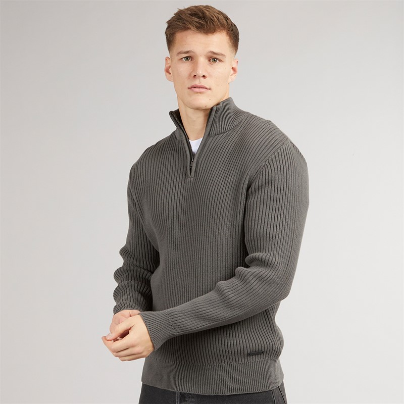 Crosshatch Mens Havaline 1/4 Zip Knitted Jumper Charcoal Grey