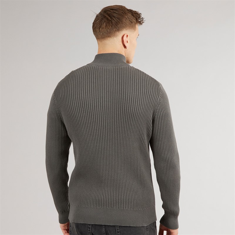 Crosshatch Mens Havaline 1/4 Zip Knitted Jumper Charcoal Grey