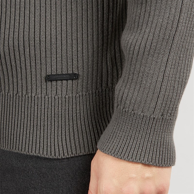 Crosshatch Mens Havaline 1/4 Zip Knitted Jumper Charcoal Grey