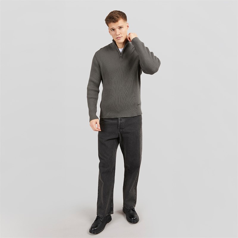 Crosshatch Mens Havaline 1/4 Zip Knitted Jumper Charcoal Grey