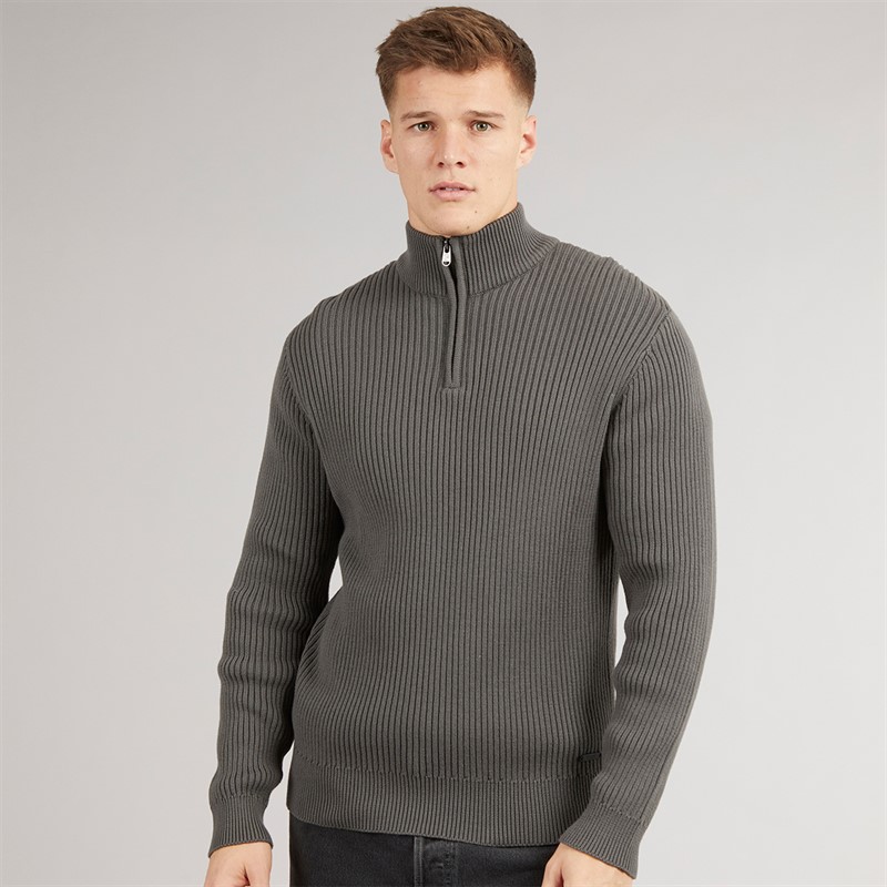 Crosshatch Mens Havaline 1/4 Zip Knitted Jumper Charcoal Grey