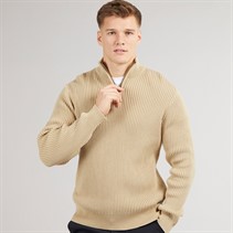 Crosshatch Mens Havaline 1/4 Zip Knitted Jumper Stone
