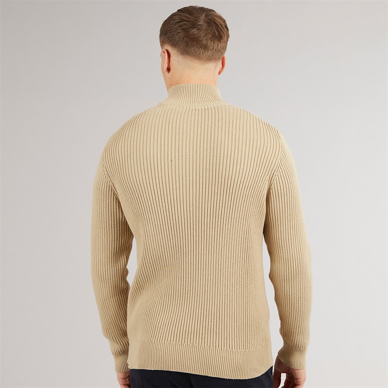Crosshatch Mens Havaline 1/4 Zip Knitted Jumper Stone
