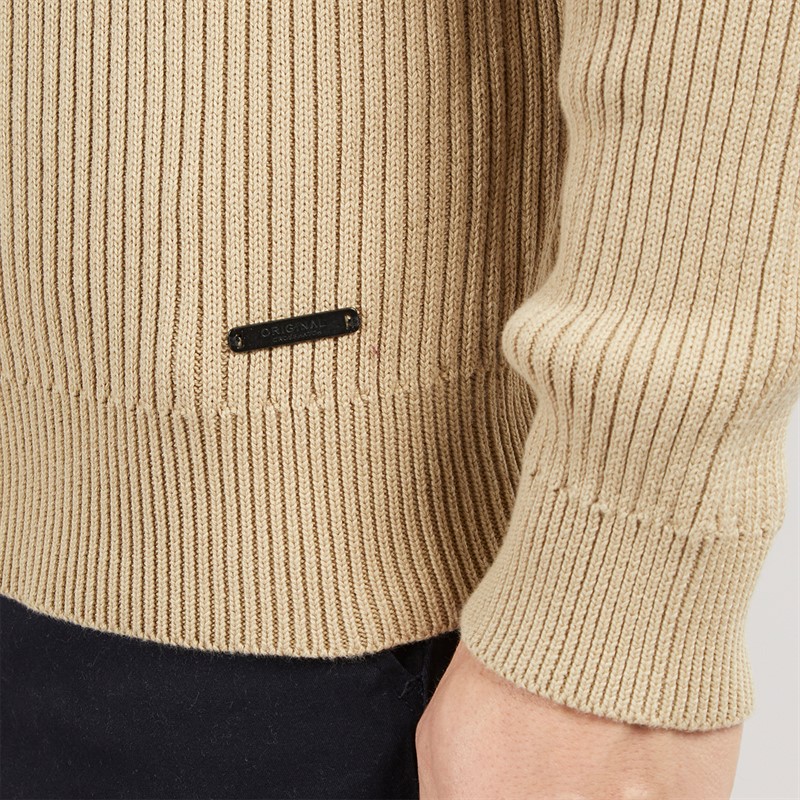 Crosshatch Mens Havaline 1/4 Zip Knitted Jumper Stone