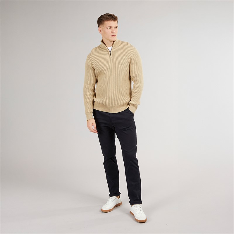 Crosshatch Mens Havaline 1/4 Zip Knitted Jumper Stone