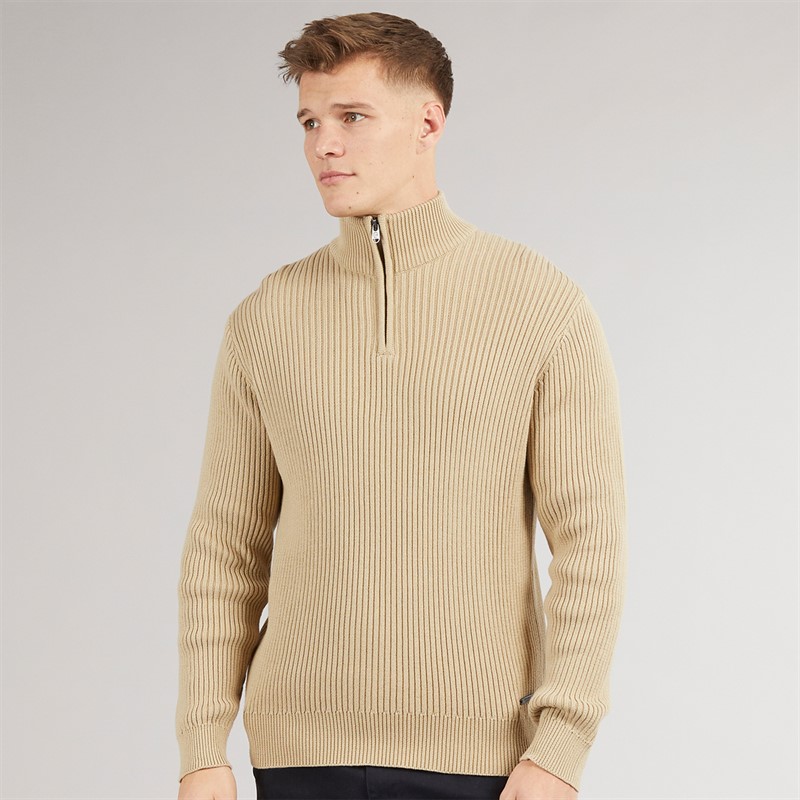 Crosshatch Mens Havaline 1/4 Zip Knitted Jumper Stone