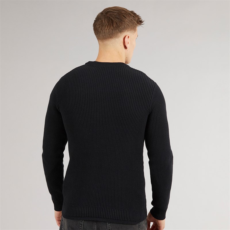 Crosshatch Herren Kabstars Zopfmuster Pullover Schwarz