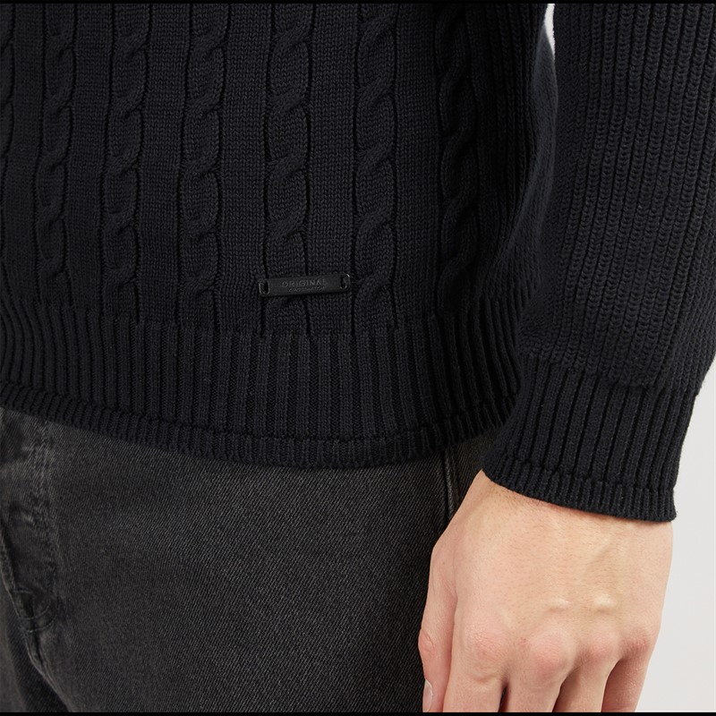Crosshatch Herren Kabstars Zopfmuster Pullover Schwarz