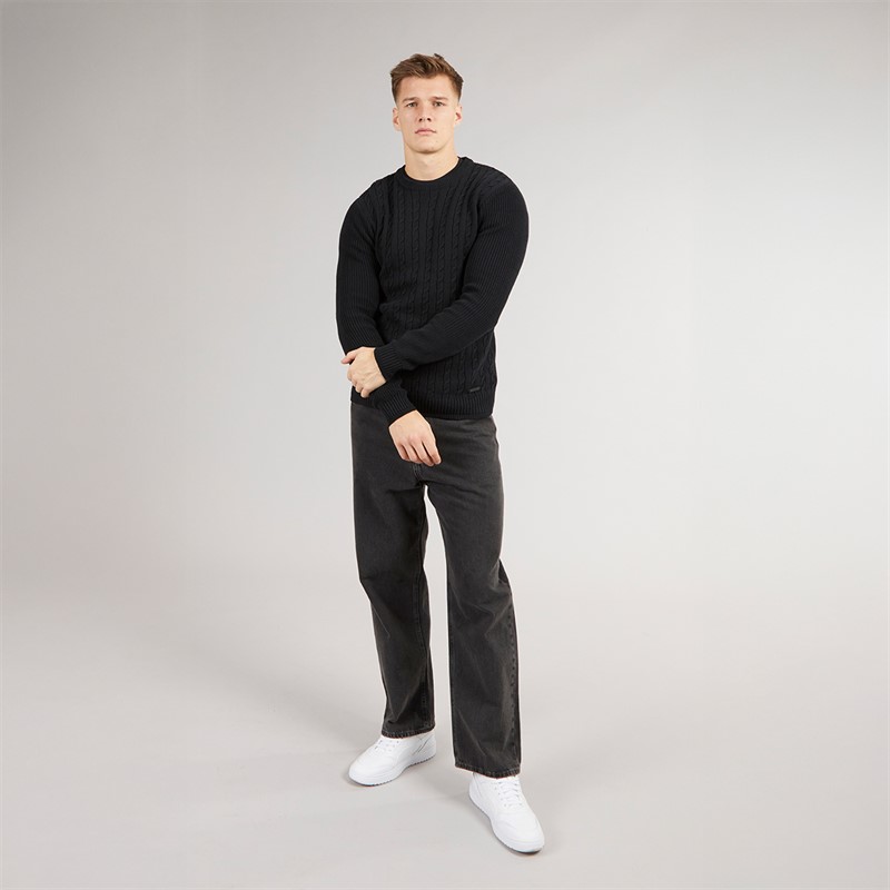 Crosshatch Herren Kabstars Zopfmuster Pullover Schwarz