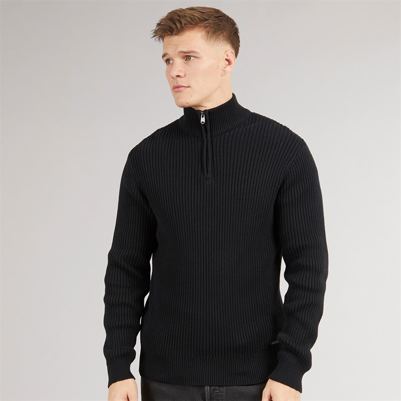 Crosshatch Mens Havaline 1/4 Zip Knitted Jumper Black