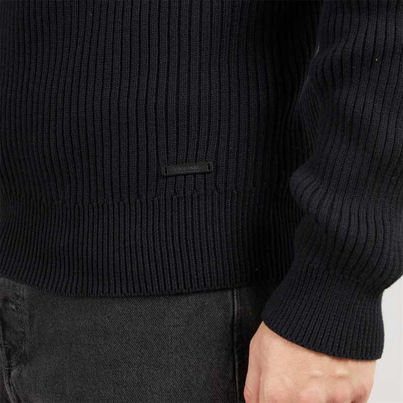 Crosshatch Mens Havaline 1/4 Zip Knitted Jumper Black