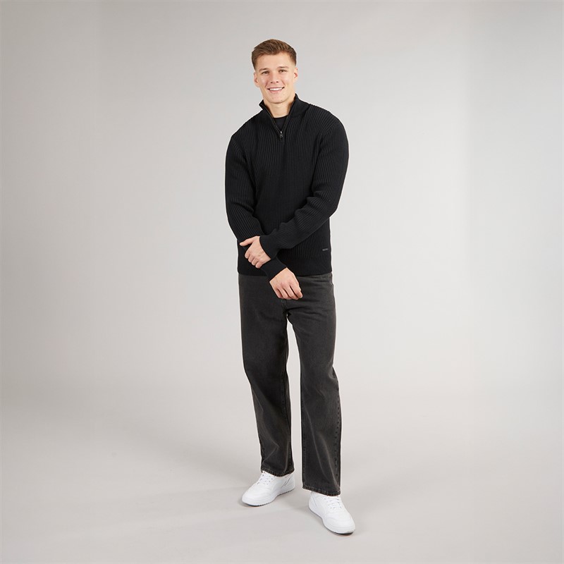 Crosshatch Mens Havaline 1/4 Zip Knitted Jumper Black