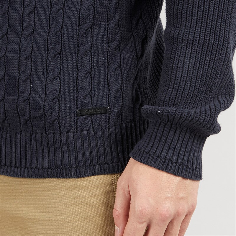 Crosshatch Herren Kabstars Zopfmuster Pullover Navy