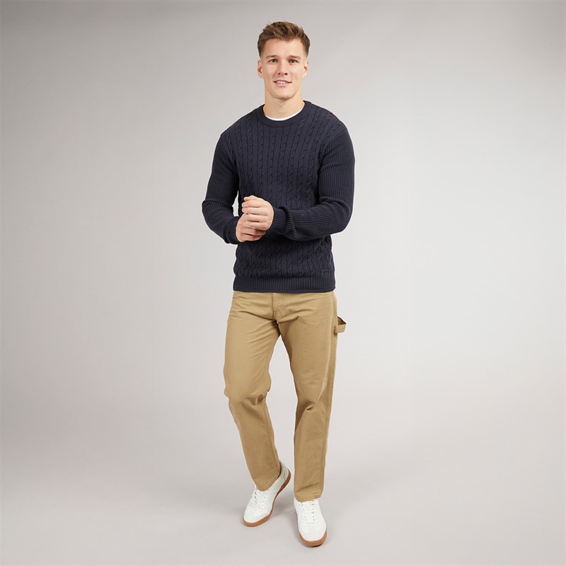 Crosshatch Herren Kabstars Zopfmuster Pullover Navy