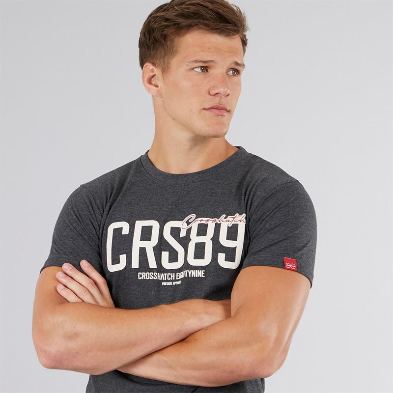 Crosshatch Mens Ellsworth T-Shirt Charcoal Marl