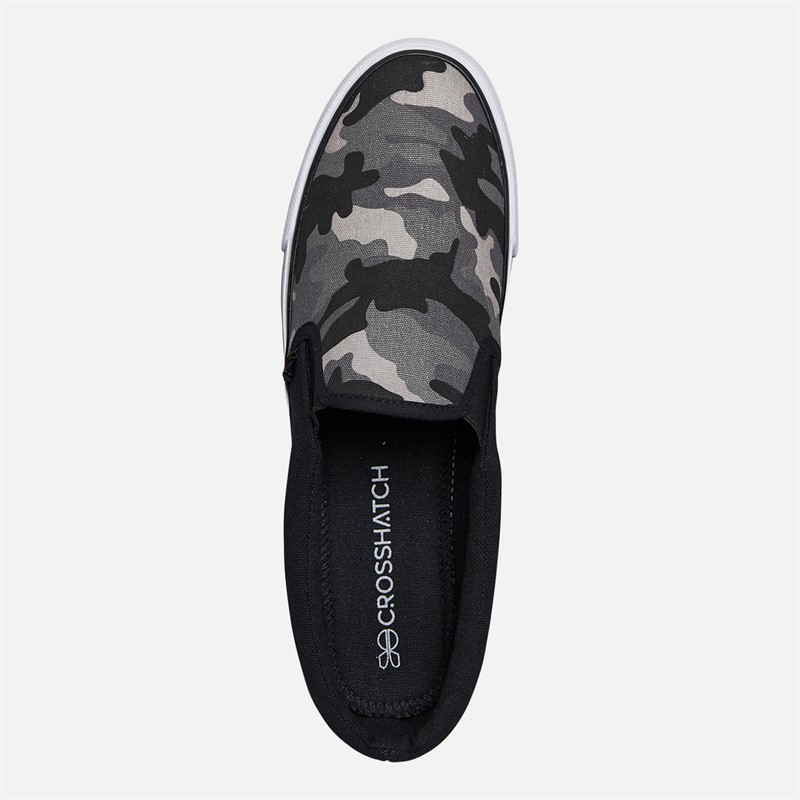 Crosshatch Herren Ramp Slip On Segeltuch Sneaker Black Camo/Schwarz