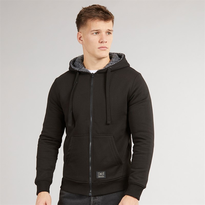Crosshatch Mens Karter Sherpa Lined Hoodie Black