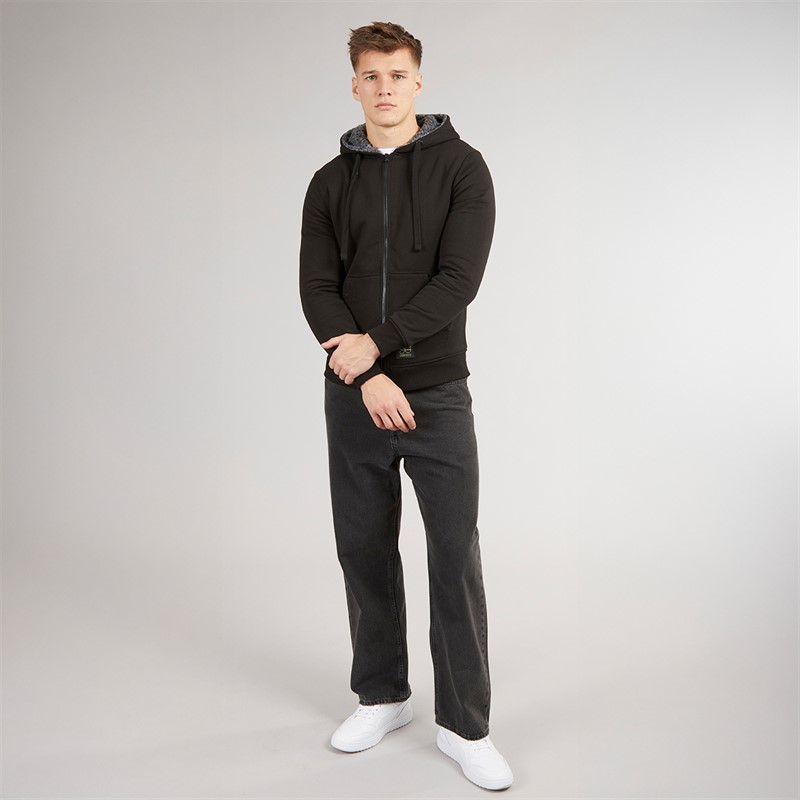 Crosshatch Mens Karter Sherpa Lined Hoodie Black