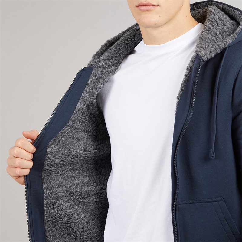 Crosshatch Mens Karter Sherpa Lined Hoodie Navy