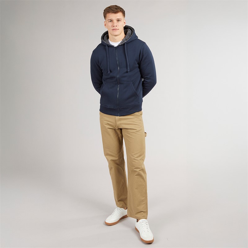 Crosshatch Mens Karter Sherpa Lined Hoodie Navy