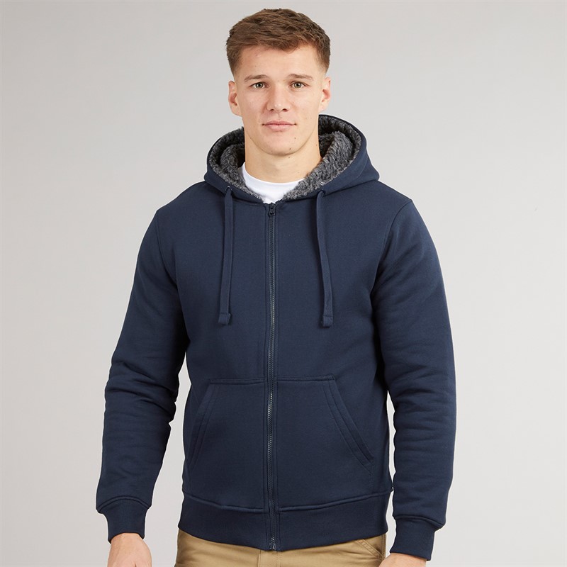 Crosshatch Mens Karter Sherpa Lined Hoodie Navy