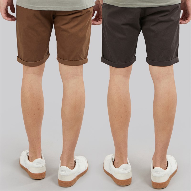 Crosshatch Mens Sinwood Two Pack Chino Shorts Charcoal/Cinnamon