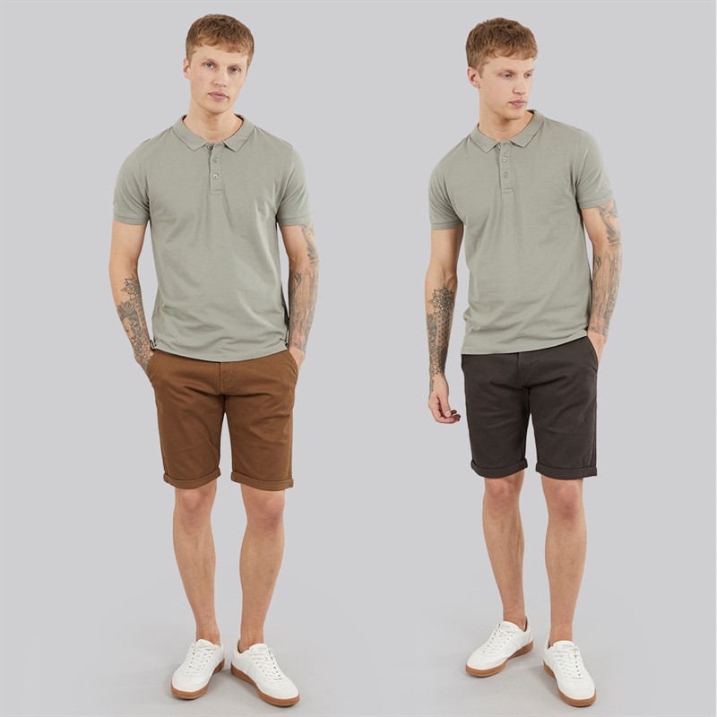 Crosshatch Mens Sinwood Two Pack Chino Shorts Charcoal/Cinnamon
