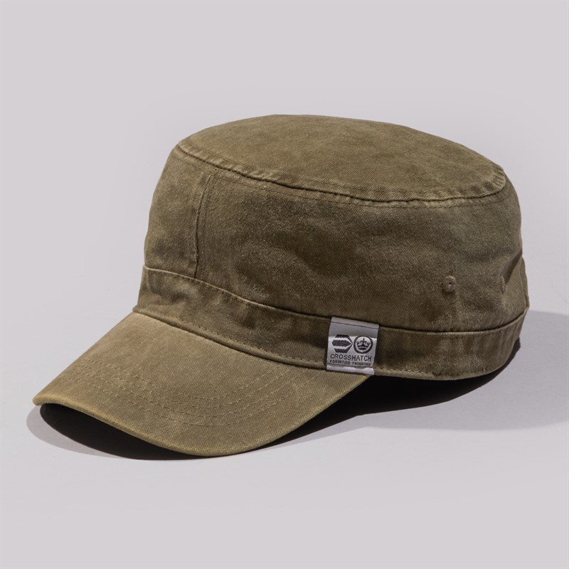 Crosshatch Mens Two Pack Military Style Caps Washed Green/Acid Grey