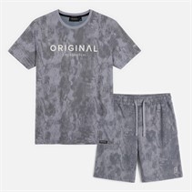 Crosshatch Mens Bardon Camo T-Shirt And Shorts Two Piece Set Steel Blue