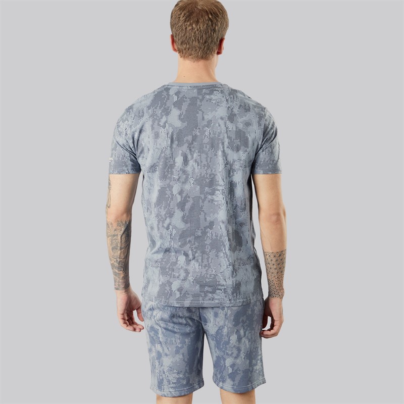 Crosshatch Mens Bardon Camo T-Shirt And Shorts Two Piece Set Steel Blue