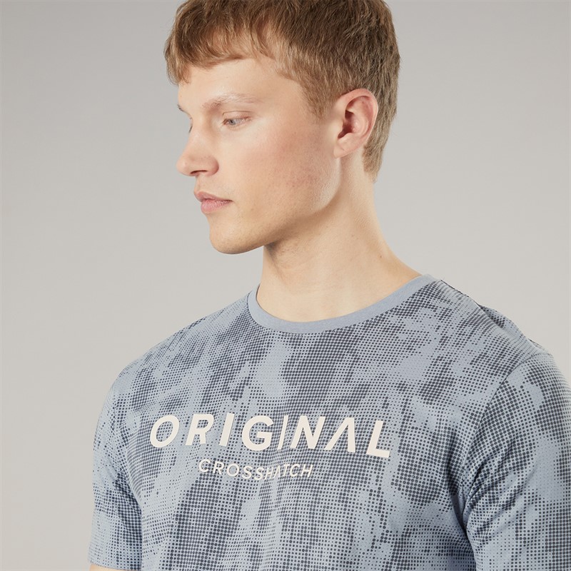Crosshatch Mens Bardon Camo T-Shirt And Shorts Two Piece Set Steel Blue