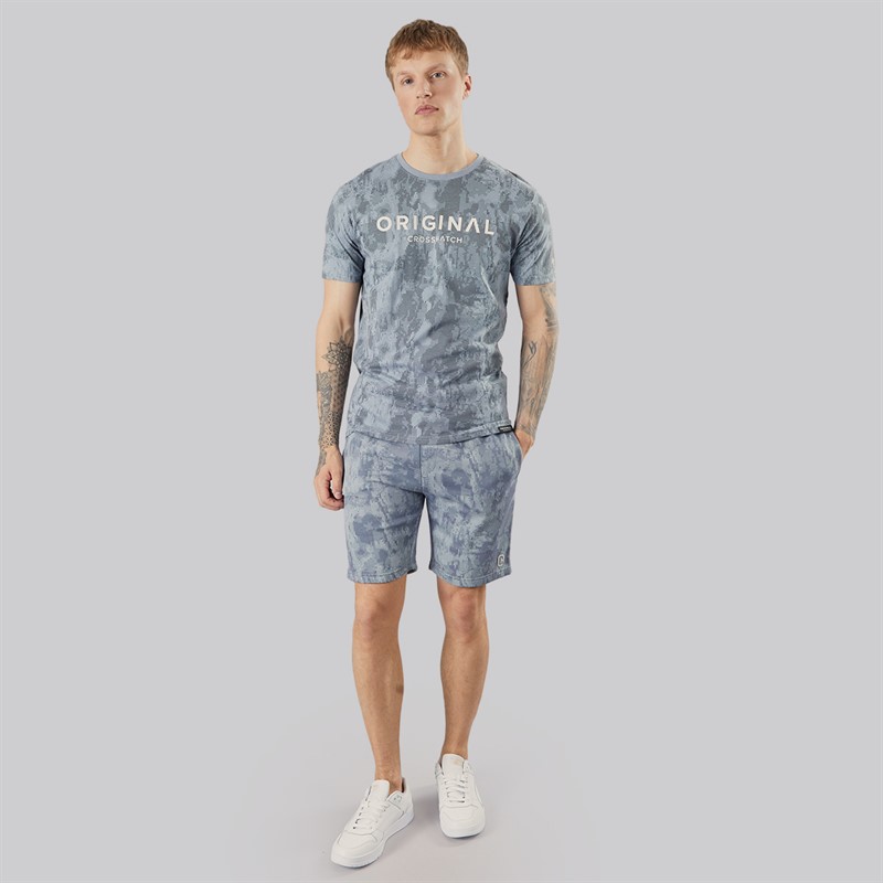 Crosshatch Mens Bardon Camo T-Shirt And Shorts Two Piece Set Steel Blue
