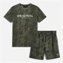 Crosshatch Mens Bardon Camo T-Shirt And Shorts Two Piece Set Olive