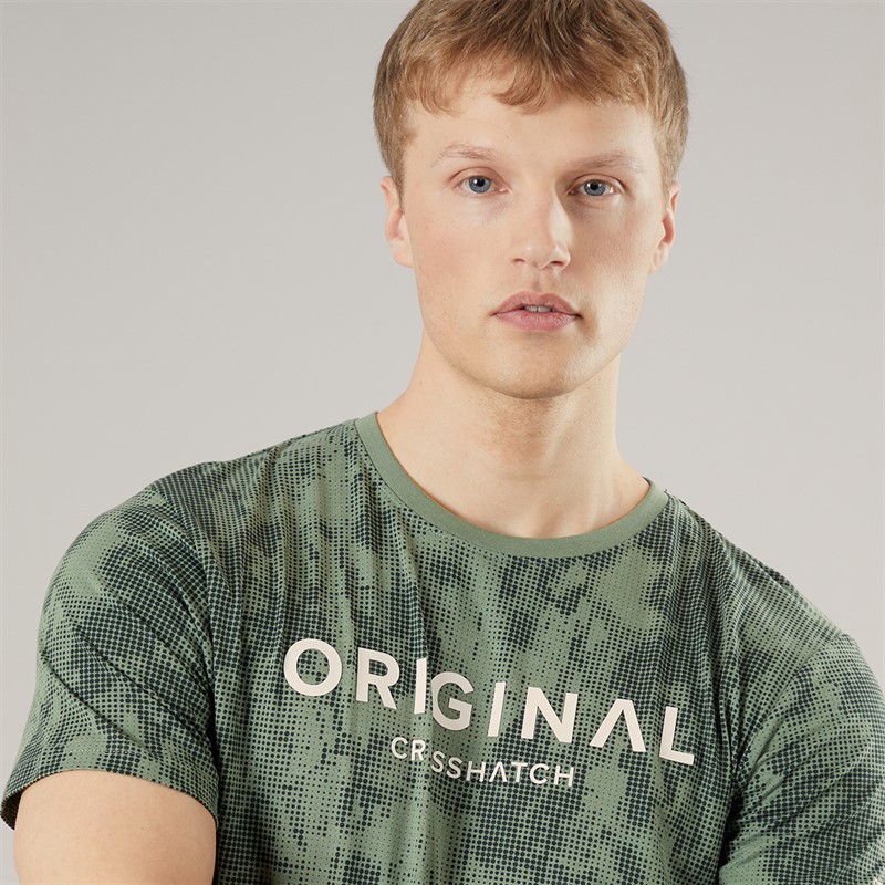 Crosshatch Mens Bardon Camo T-Shirt And Shorts Two Piece Set Olive
