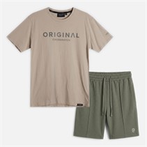 Crosshatch Mens Bardon T-Shirt And Shorts Two Piece Set Light Stone/Olive Lt Stone/Olive