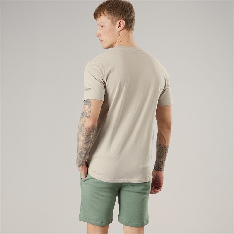 Crosshatch Mens Bardon T-Shirt And Shorts Two Piece Set Light Stone/Olive Lt Stone/Olive