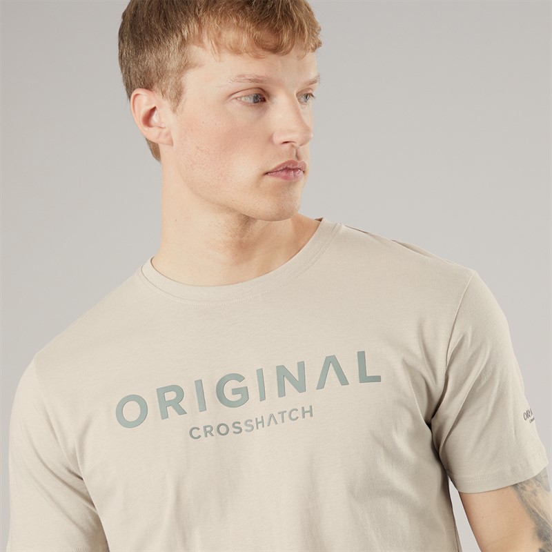 Crosshatch Mens Bardon T-Shirt And Shorts Two Piece Set Light Stone/Olive Lt Stone/Olive