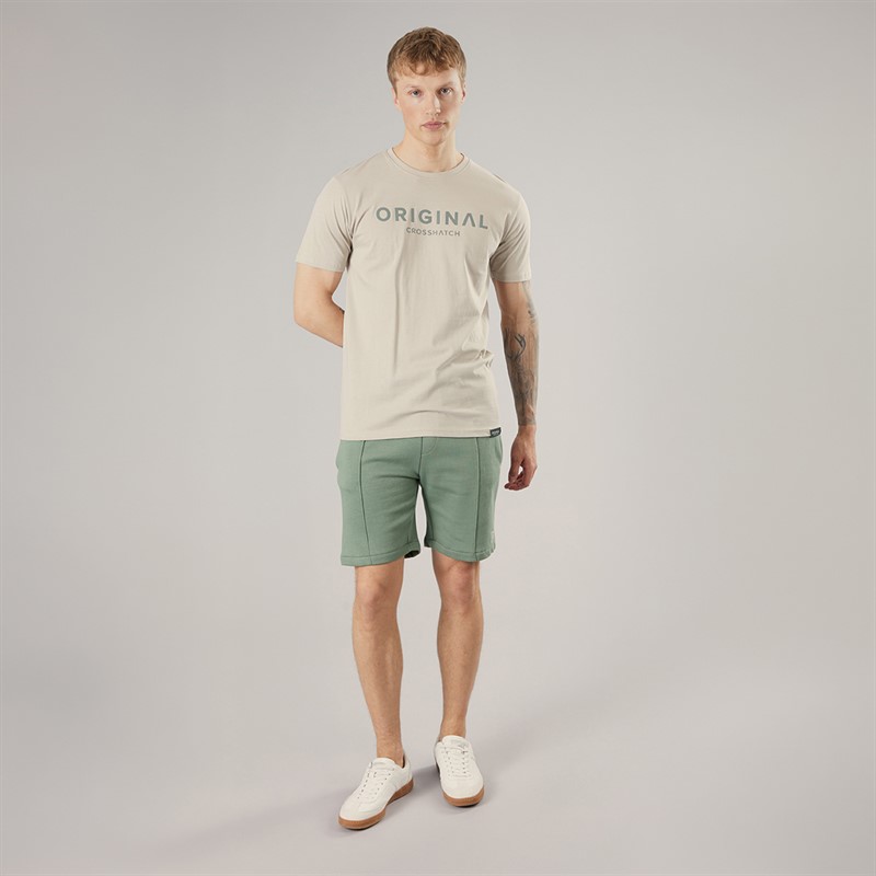 Crosshatch Mens Bardon T-Shirt And Shorts Two Piece Set Light Stone/Olive Lt Stone/Olive