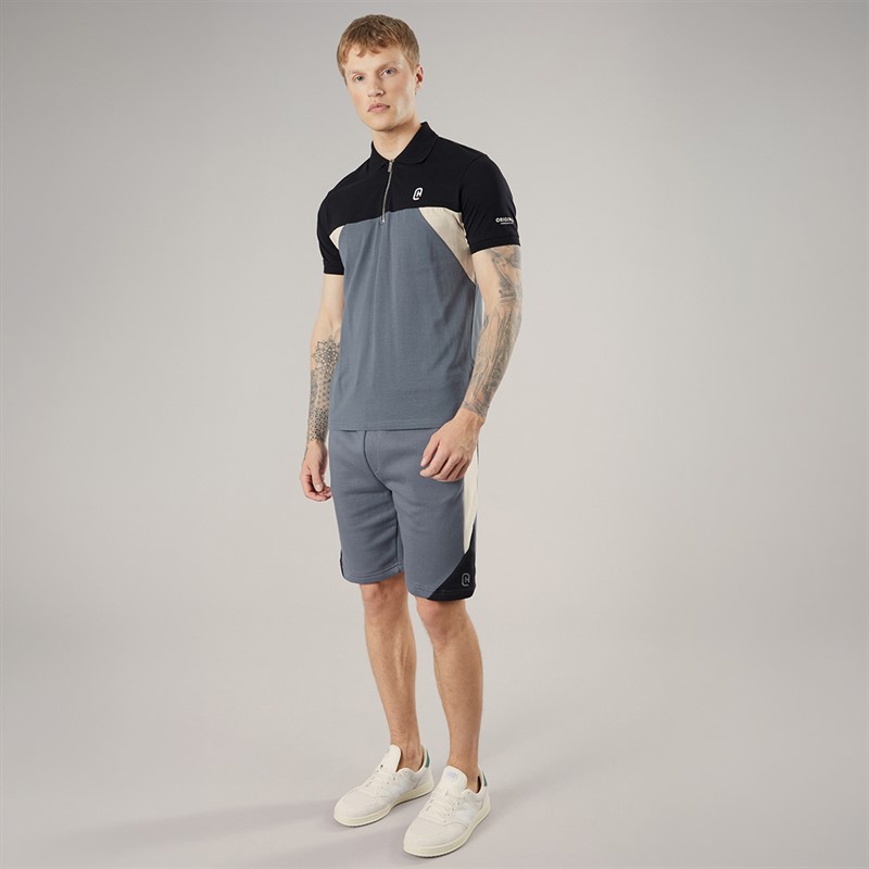 Crosshatch Mens Castlebay Polo Shirt And Shorts Two Piece Set Slate