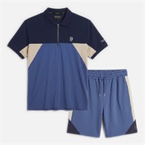 Crosshatch Mens Castlebay Polo Shirt And Shorts Two Piece Set Blue