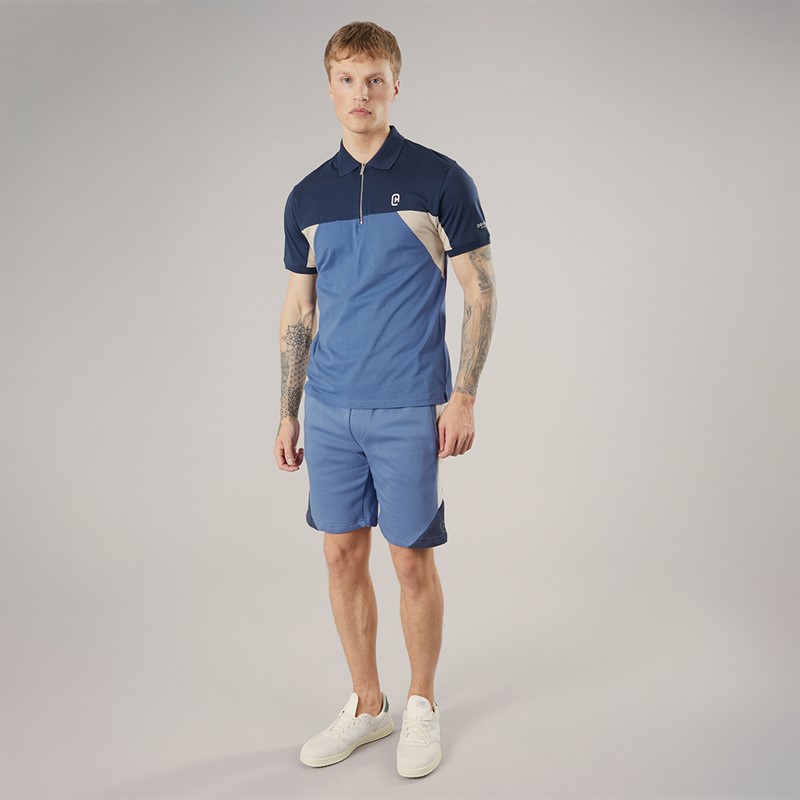 Crosshatch Mens Castlebay Polo Shirt And Shorts Two Piece Set Blue