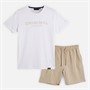 Crosshatch Mens Bardon T-Shirt And Shorts Two Piece Set White/Light Stone White/Lt Stone
