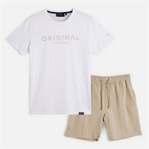 Crosshatch Mens Bardon T-Shirt And Shorts Two Piece Set White/Light Stone White/Lt Stone