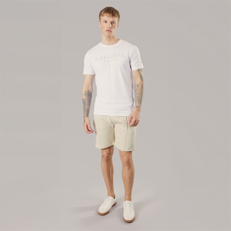 Crosshatch Mens Bardon T-Shirt And Shorts Two Piece Set White/Light Stone White/Lt Stone