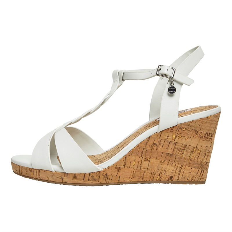 Dune Womens Wide Fit Koala Wedge Sandals White